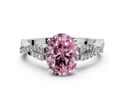 Solitaire Engagement Ring Setting for Fancy Pink Oval Center with Twisted Pave Split Shank and Prong Head in Sterling Silver