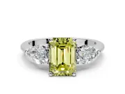 3 Stone Engagement Ring Setting for Fancy Yellow Emerald Cut Center with Large Pear-Shaped Accents and Prong Head in Platinum