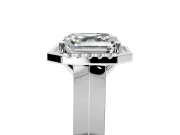 Halo Engagement Ring Setting for Asscher Cut Center with Knife Ridge Cathedral Band and Prong Head in Platinum