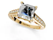 Solitaire Engagement Ring Setting for Princess Cut Center with Pave Cathedral Band and Prong Head in Yellow Gold