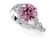 Solitaire Engagement Ring Setting for Fancy Pink Round Cut Center with Pave Bypass Twist Band and Prong Head in Sterling Silver