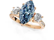 3 Stone Engagement Ring Setting for Fancy Blue Marquise Center with Crossover Basket, Pave Band and Prong Head in Rose Gold