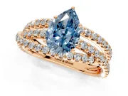 Solitaire Engagement Ring Setting for Fancy Blue Pear-Shaped Center with Woven 3-Strand Pave Band and Prong Head in Rose Gold
