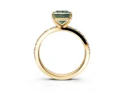Solitaire Engagement Ring Setting for Fancy Green Princess Cut Center with Round Cut Pave Band and Prong Head in Yellow Gold