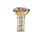 Solitaire Engagement Ring Setting for Fancy Pink Pear-Shaped Center with Channel Band and Double Claw Prong Head in Yellow Gold
