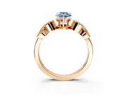 Leaf Engagement Ring Setting for Fancy Blue Pear-Shaped Center with Milgrain Accent Band and Prong Head in Rose Gold