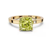 Hidden Halo Engagement Ring Setting for Fancy Yellow Cushion Cut Center with Wide Flat Plain Band and Prong Head in Yellow Gold