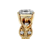 Leaf Engagement Ring Setting for Asscher Cut Center with Milgrain Accent Band and Prong Head in Yellow Gold