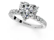 Solitaire Engagement Ring Setting for Heart-Shaped Center with Fine Pave Band and Claw Prong Head in Platinum