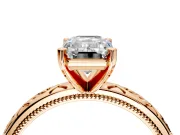 Solitaire Engagement Ring Setting for Emerald Cut Center with Scrollwork Band and Prong Head in Rose Gold