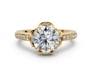 Floral Engagement Ring Setting for Round Cut Center with Four Accent Clusters and Prong Head in Yellow Gold