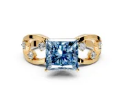 Solitaire Engagement Ring Setting for Fancy Blue Princess Cut Center with Criss-Cross Accent Band and Prong Head in Yellow Gold