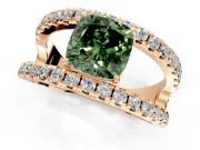 Solitaire Engagement Ring Setting for Fancy Green Cushion Cut Center with Wide-Open Split Shank and Prong Head in Rose Gold