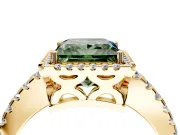 Accent Halo Engagement Ring Setting for Fancy Green Princess Cut Center with Full-Length Pave Band and Prong Head in Yellow Gold