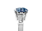 3 Stone Engagement Ring Setting for Fancy Blue Round Cut Center with Baguette Accents and Prong Head in Platinum