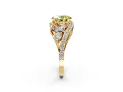Halo Engagement Ring Setting for Fancy Yellow Oval Center with Marquise and Pave Bypass Band and Prong Head in Yellow Gold