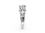 Solitaire Engagement Ring Setting for Heart-Shaped Center with Filigree Accent Basket and Prong Head in White Gold