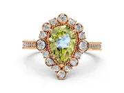 Milgrain Halo Engagement Ring Setting for Fancy Yellow Pear-Shaped Center with Bezel Point Accents and Prong Head in Rose Gold