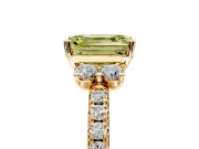 Paired Accent Engagement Ring Setting for Fancy Yellow Emerald Cut Center with Pave Band and Prong Head in Yellow Gold