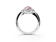 Small-Accent Cluster Halo Engagement Ring Setting for Fancy Pink Pear-Shaped Center with Plain Band and Prong Head in Sterling Silver