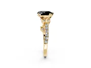 Leaf Motif Engagement Ring Setting for Fancy Black Pear-Shaped Center with Pave Band and Prong Head in Yellow Gold