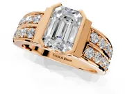 Bezel Engagement Ring Setting for Emerald Cut Center with Wide Channel-Set Band and Bezel Head in Rose Gold