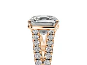 Solitaire Engagement Ring Setting for Asscher Cut Center with Pave Split Shank and Prong Head in Rose Gold