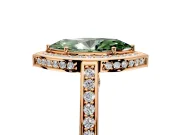 Halo Engagement Ring Setting for Fancy Green Marquise Center with Framed Halo, Pave Band and Prong Head in Rose Gold