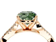 Solitaire Engagement Ring Setting for Fancy Green Cushion Cut Center with Twisted Pave Split Shank and Prong Head in Rose Gold