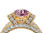 Pave Engagement Ring Setting for Fancy Pink Round Cut Center with Curved Accent Rows, Openwork and Prong Head in Yellow Gold