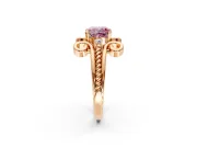 Solitaire Engagement Ring Setting for Fancy Pink Cushion Cut Center with Twisted Band and Scroll Prong Head in Rose Gold