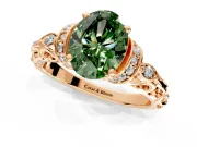 Solitaire Engagement Ring Setting for Fancy Green Oval Center with Filigree Band and Prong Head in Rose Gold