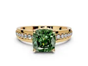 Solitaire Engagement Ring Setting for Fancy Green Cushion Cut Center with Raised Channel Band and Prong Head in Yellow Gold