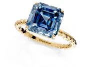 Solitaire Engagement Ring Setting for Fancy Blue Asscher Cut Center with Plain Twisted Rope Band and Prong Head in Yellow Gold