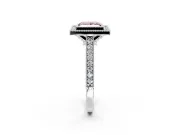 Halo Engagement Ring Setting for Fancy Pink Princess Cut Center with Milgrain Pave Band and Bezel Head in White Gold