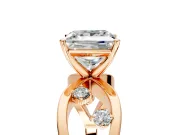 Solitaire Engagement Ring Setting for Princess Cut Center with Criss-Cross Accent Band and Prong Head in Rose Gold