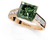 Solitaire Engagement Ring Setting for Fancy Green Princess Cut Center with Cathedral Channel Band and Prong Head in Rose Gold