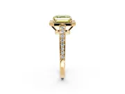 Bezel-Framed Halo Engagement Ring Setting for Fancy Yellow Asscher Cut Center with Pave Band and Prong Head in Yellow Gold