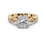 Solitaire Engagement Ring Setting for Cushion Cut Center with Marquise and Bezel Accents and Prong Head in Yellow Gold
