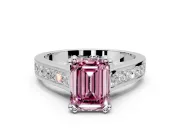 Solitaire Engagement Ring Setting for Fancy Pink Emerald Cut Center with Channel Band and Double Claw Prong Head in Sterling Silver