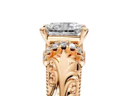 Solitaire Engagement Ring Setting for Radiant Cut Center with Filigree Accent Basket and Prong Head in Rose Gold
