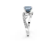 Solitaire Engagement Ring Setting for Fancy Blue Asscher Cut Center with Pave Bypass Twist Band and Prong Head in Platinum