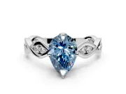 Solitaire Engagement Ring Setting for Fancy Blue Pear-Shaped Center with Accented Twist Band and Leaf Prong Head in Sterling Silver