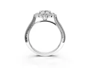 Milgrain Halo Engagement Ring Setting for Oval Center with Bezel Point Accents and Prong Head in Sterling Silver