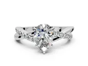 Crossover Engagement Ring Setting for Pear-Shaped Center with Pave and Plain Strands and Prong Head in White Gold