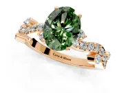 Solitaire Engagement Ring Setting for Fancy Green Oval Center with Bar-Station Pave Twist and Prong Head in Rose Gold