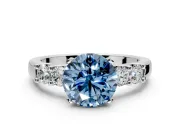5 Stone Engagement Ring Setting for Fancy Blue Round Cut Center with Plain Band and Prong Head in White Gold