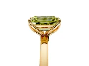 Solitaire Engagement Ring Setting for Fancy Yellow Emerald Cut Center with Thin Rounded Plain Band and Prong Head in Yellow Gold