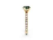 Solitaire Engagement Ring Setting for Fancy Green Round Cut Center with Fine Pave Band and Claw Prong Head in Yellow Gold
