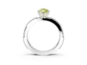 Solitaire Engagement Ring Setting for Fancy Yellow Pear-Shaped Center with Milgrain-Edged Pave Band and Prong Head in Sterling Silver